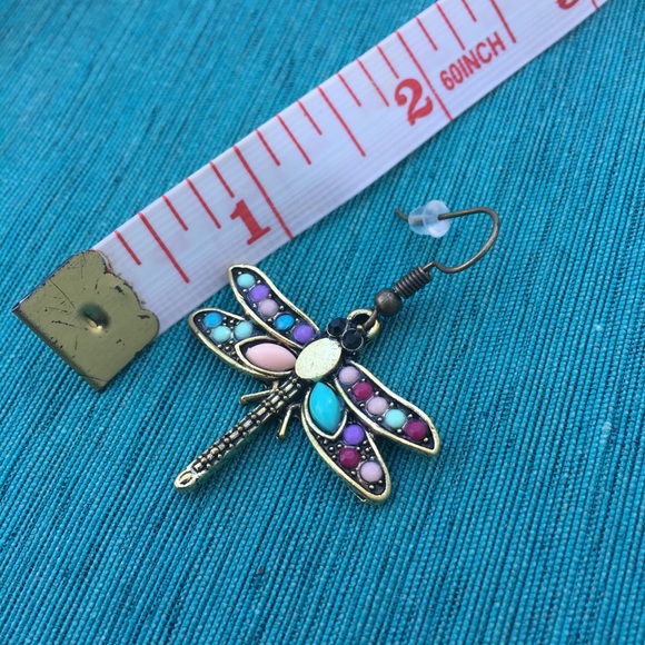 Colorful Bronzed Whimsical DragonFly Earrings - Picture 4 of 4